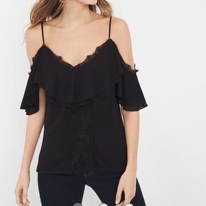 WHBM Short-Sleeve Cold-Shoulder Lace Trim Top